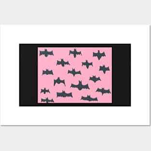 Pink and Black Halloween Bats Posters and Art